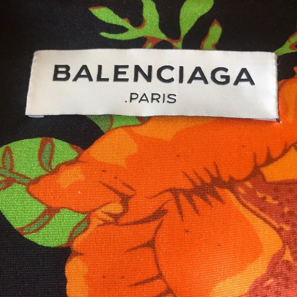 BALENCIAGA Floral Asymmetrical Hem Pleated Bunched Waist Mini Dress - Picture 9 of 9